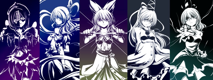 toyosatomimi no miko, mononobe no futo, kaku seiga, miyako yoshika, and soga no tojiko (touhou) drawn by hisin