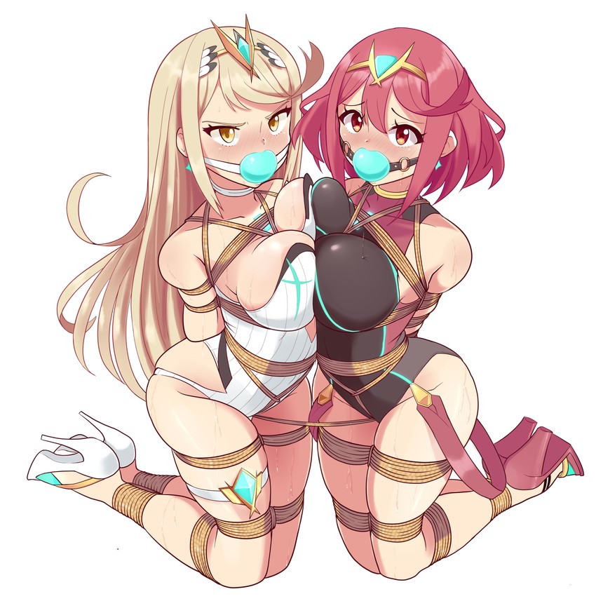 pyra and mythra (xenoblade chronicles and 1 more) drawn by bagelbomb