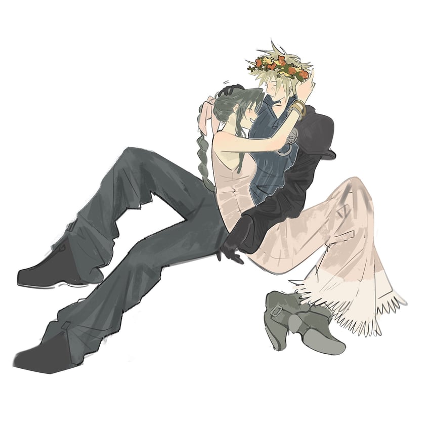 cloud strife and aerith gainsborough (final fantasy and 4 more) drawn by mmmckayyy