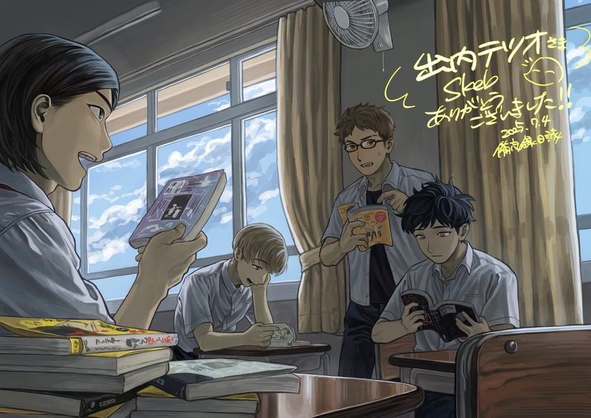 takami kouki, mizuo haruichi, taguchi ryuuya, and tohno gen (futsuu no keion-bu) drawn by bibouroku_nisshi