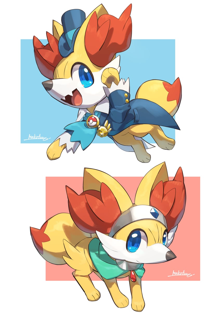 fennekin (pokemon and 1 more) drawn by makoto_ikemu