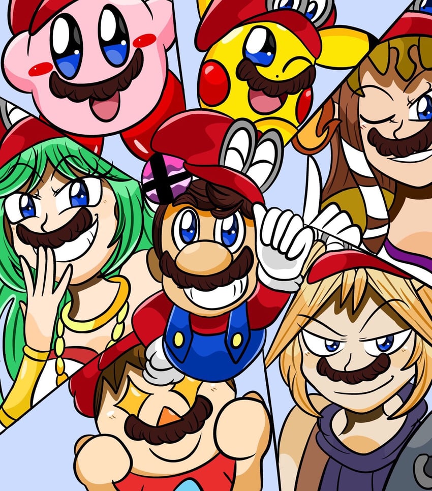 pikachu, princess zelda, cloud strife, kirby, mario, and 3 more (pokemon and 11 more) drawn by kiravera8