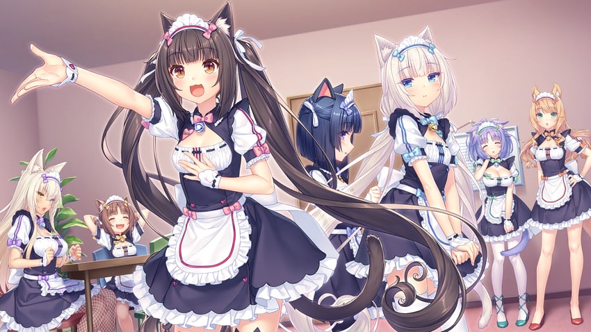 chocola, vanilla, coconut, cinnamon, azuki, and 2 more (nekopara) drawn by sayori_(neko_works)