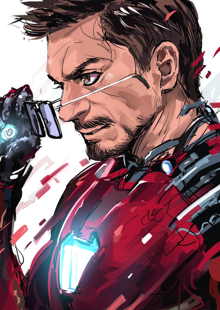 tony stark, iron man, and robert downey jr. (marvel and 4 more) drawn by ikuchan_kaoru