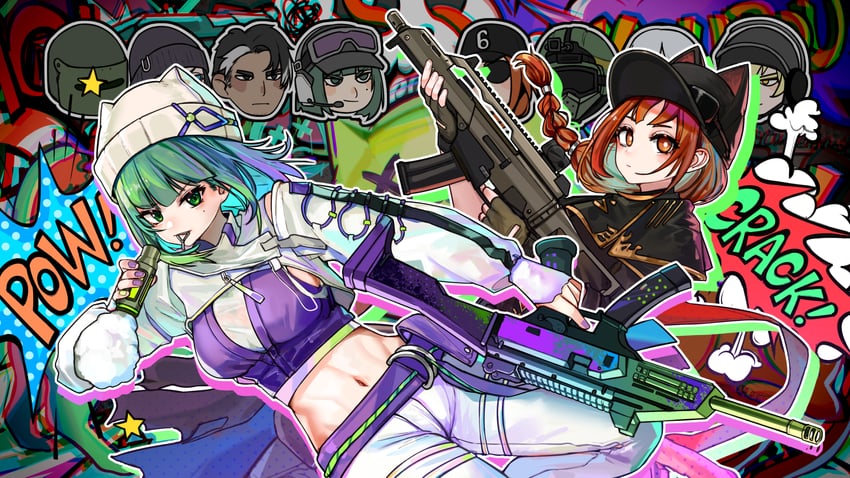 ela, tachanka, ash, doc, blitz, and 3 more (arknights and 1 more) drawn by kourou_(kouroukun)