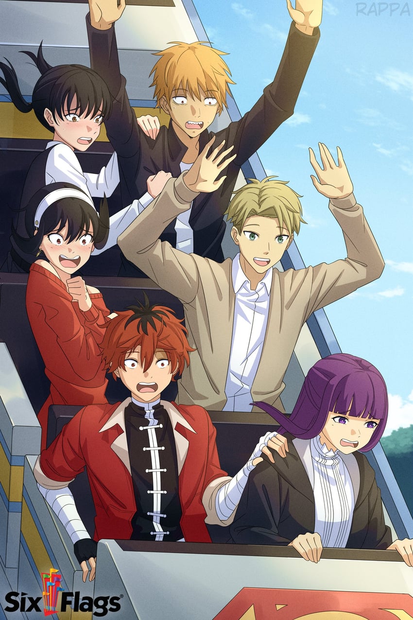 yor briar, fern, denji, twilight, mitaka asa, and 1 more (chainsaw man and 3 more) drawn by rappa_(sirrappa)