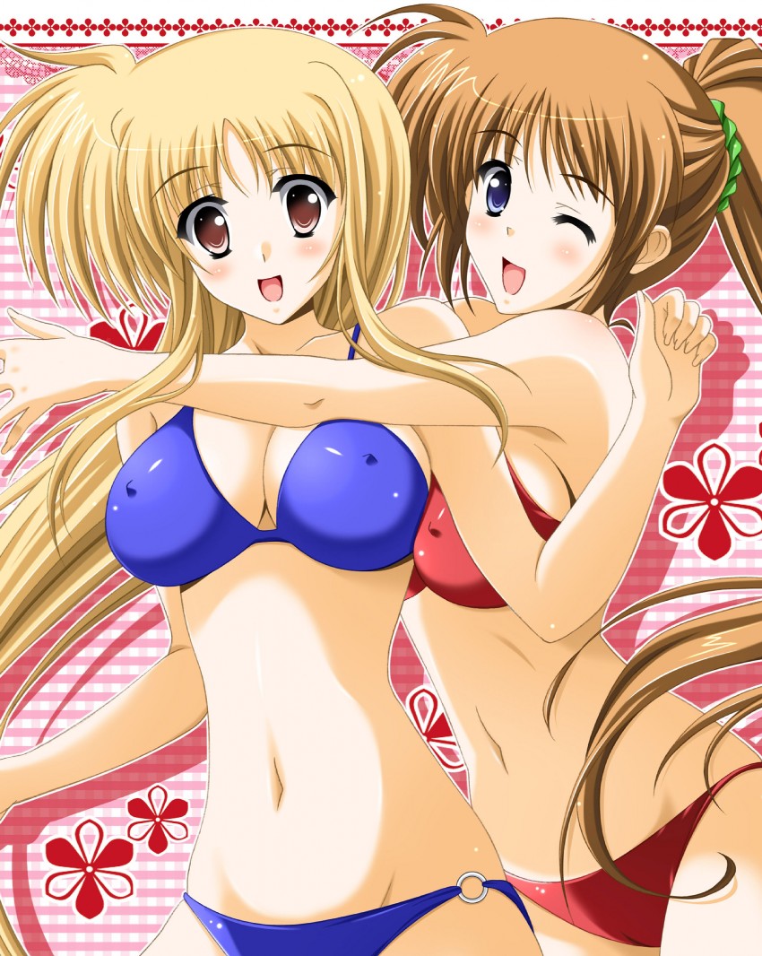 fate testarossa and takamachi nanoha (lyrical nanoha and 1 more) drawn by oda_ken'ichi