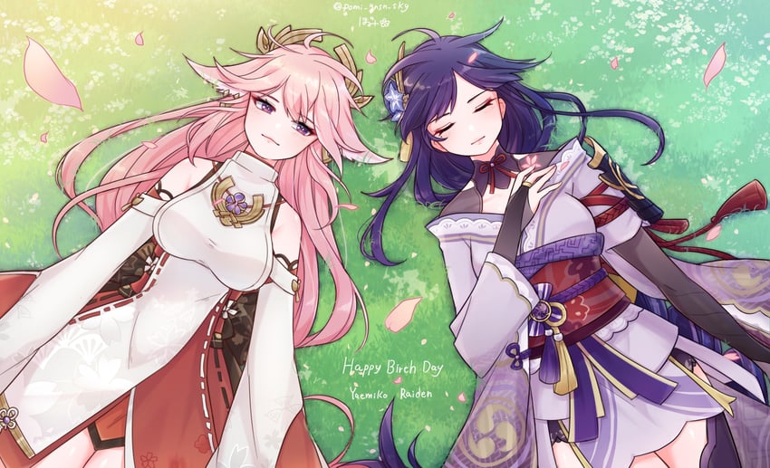 raiden shogun and yae miko (genshin impact) drawn by pomitaro