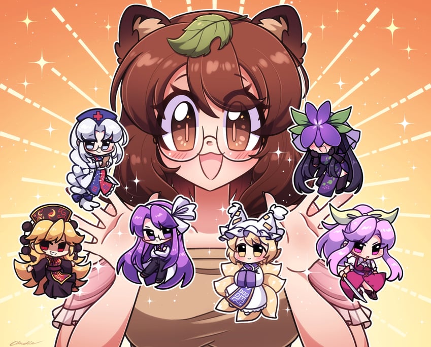 yakumo ran, yagokoro eirin, junko, futatsuiwa mamizou, watatsuki no yorihime, and 2 more (touhou) drawn by littlecloudie