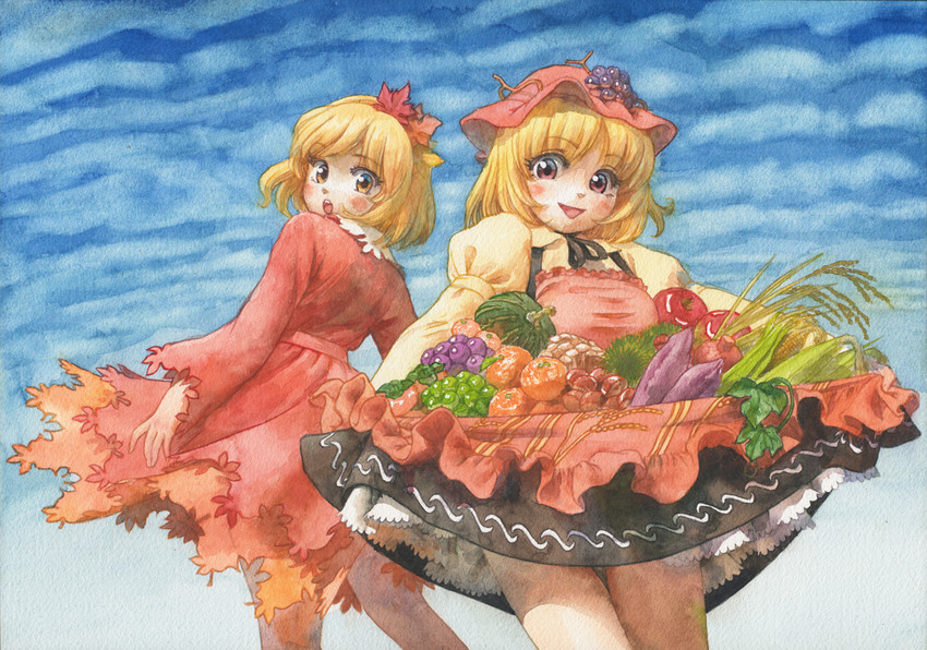 aki minoriko and aki shizuha (touhou) drawn by misawa_hiroshi