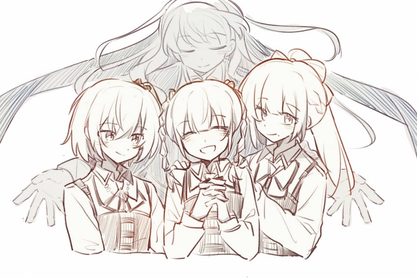 fukuyama jeanne sachie, kishimoto maria mirai, kishimoto lucia raimu, and amamiya sophia seren (assault lily) drawn by xizhou_meng_ling