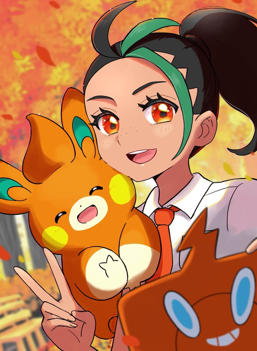 rotom, rotom phone, nemona, and pawmi (pokemon and 1 more) drawn by saki_pokeoekaki