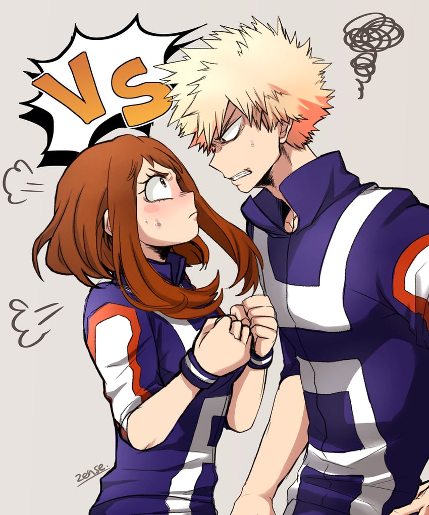 uraraka ochaco and bakugou katsuki (boku no hero academia) drawn by ho_tuga