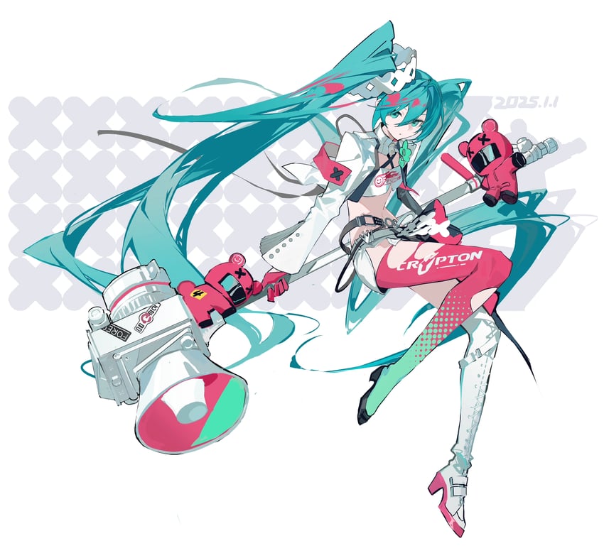 hatsune miku and racing miku (vocaloid and 1 more) drawn by jiu_ye_sang