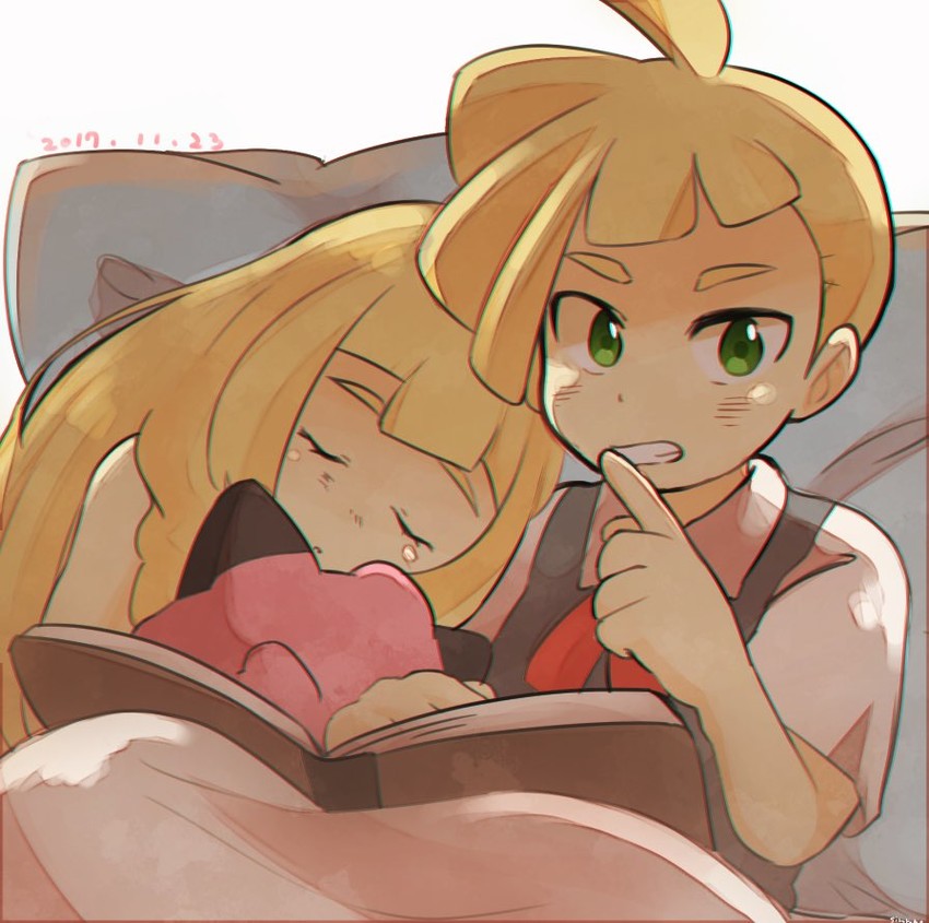 lillie, gladion, and clefairy (pokemon and 1 more) drawn by siroromo