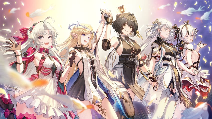 rover, female rover, camellya, carlotta, jinhsi, and 1 more (wuthering waves) drawn by yoshioka_(rockwell_sv)