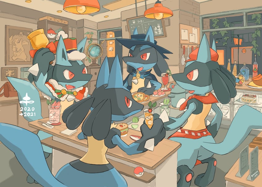 lucario (pokemon and 2 more) drawn by momota_pix
