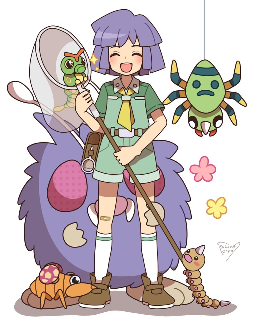 caterpie, weedle, bugsy, paras, venonat, and 1 more (pokemon and 1 more) drawn by kokashiho