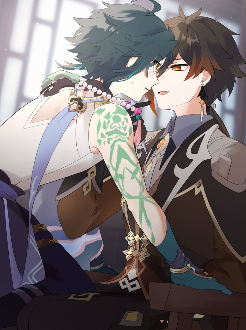 zhongli and xiao (genshin impact) drawn by mitora_gnsn