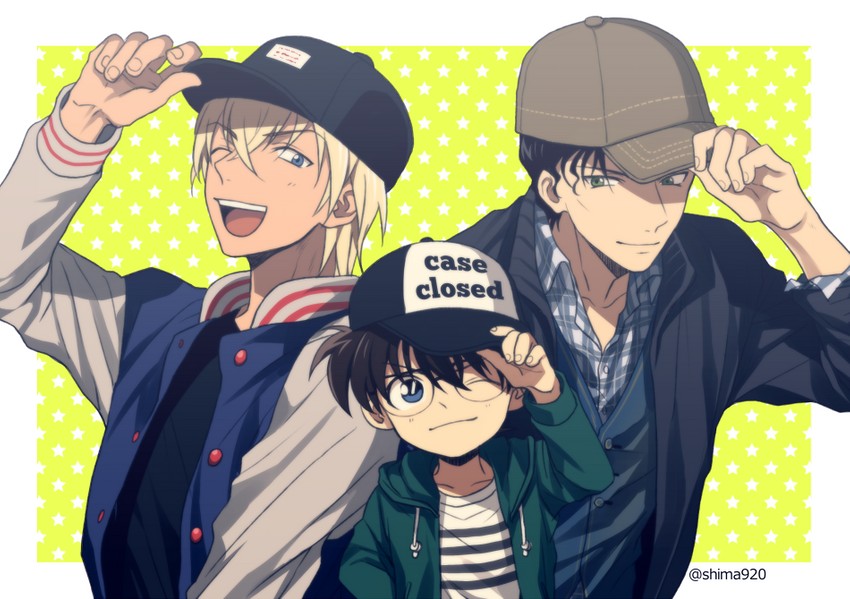 edogawa conan, amuro tooru, and akai shuuichi (meitantei conan) drawn by mashima_shima