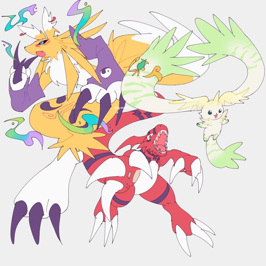 guilmon x-antibody, terriermon x, and renamon x-antibody (digimon) drawn by pg_enaena