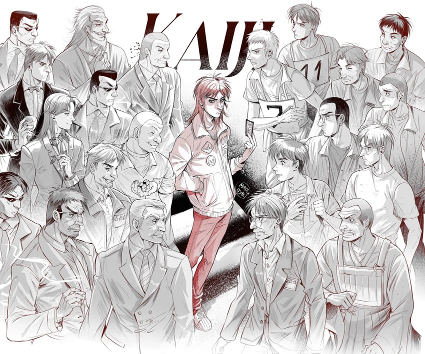 itou kaiji, ichijou seiya, tonegawa yukio, murakami tamotsu, endou yuuji, and 13 more (kaiji) drawn by mayaosaki