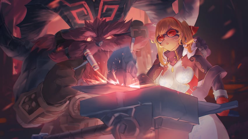 kaela kovalskia and ornn (hololive and 2 more) drawn by aragiken
