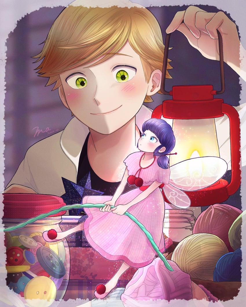 marinette dupain-cheng and adrien agreste (miraculous ladybug) drawn by catnoir_love