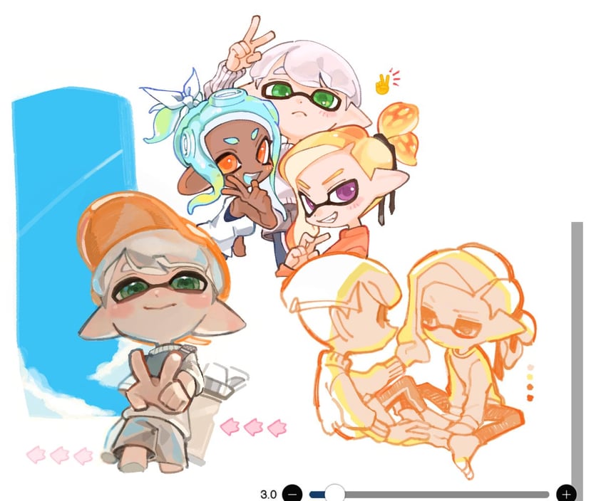 inkling player character, octoling player character, octoling girl, and inkling boy (splatoon) drawn by spl8ya