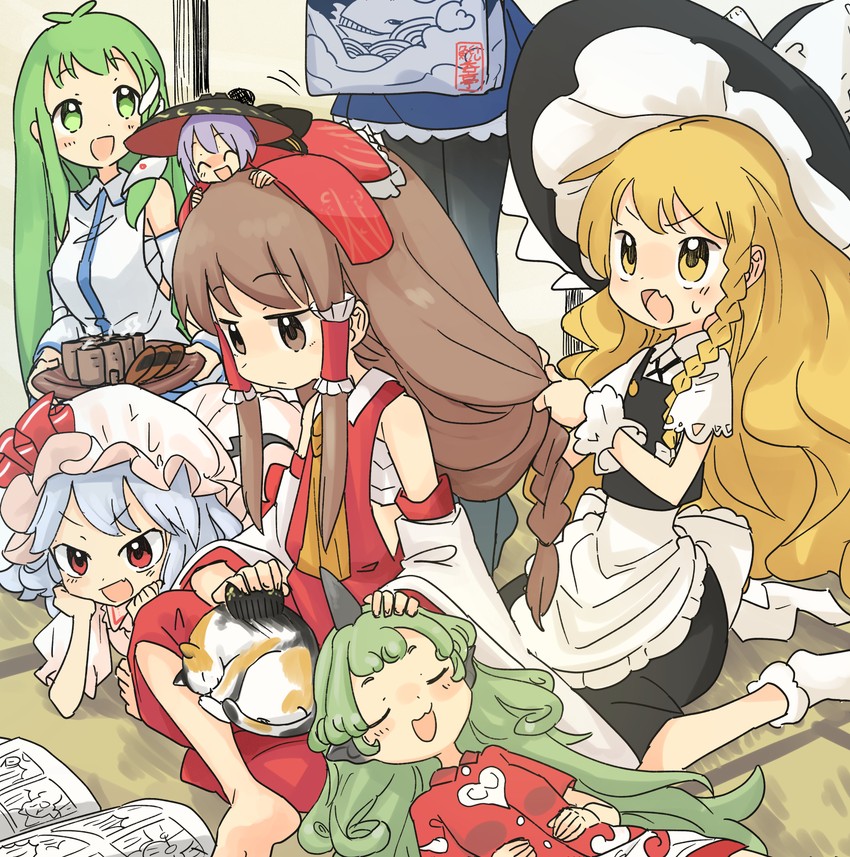 hakurei reimu, kirisame marisa, remilia scarlet, izayoi sakuya, kochiya sanae, and 2 more (touhou) drawn by usayoshi_(touhopu2)