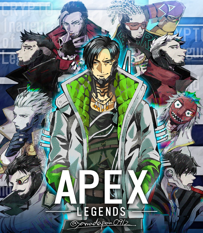 crypto, hype beast crypto, deadly byte crypto, devil's advocate crypto, whitelisted crypto, and 4 more (apex legends) drawn by mozuwaka