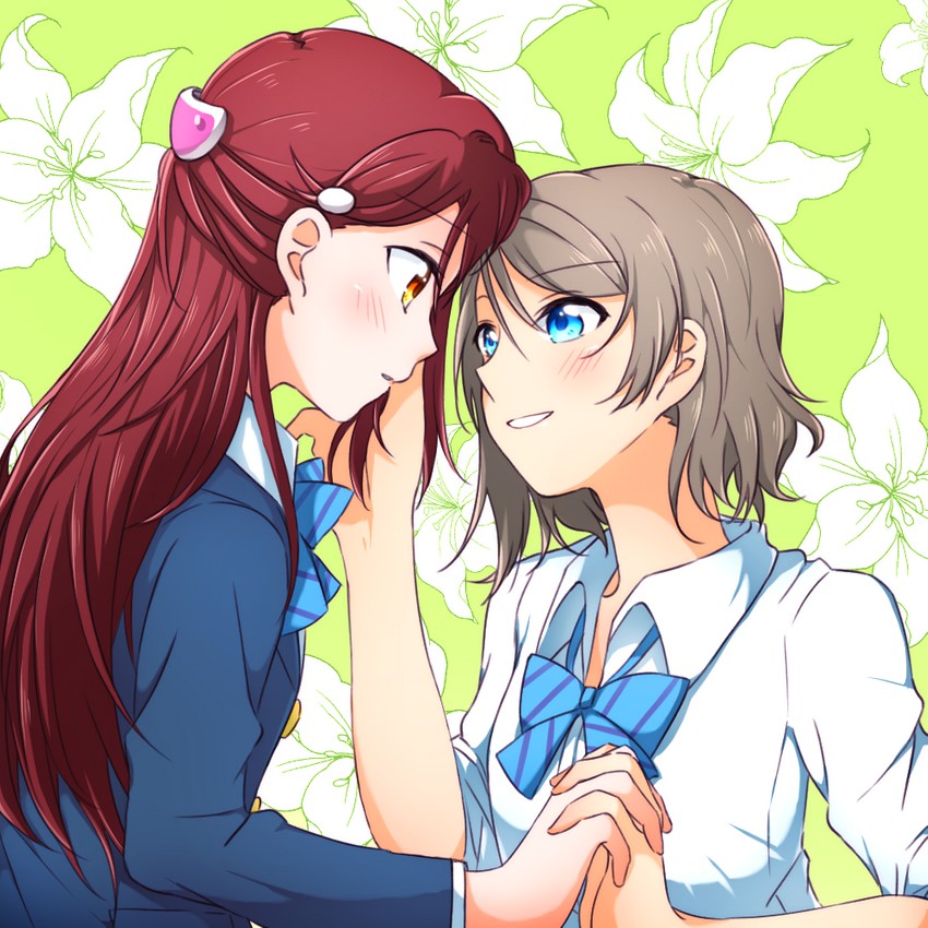 watanabe you and sakurauchi riko (love live! and 1 more) drawn by yuchi_(salmon-1000)