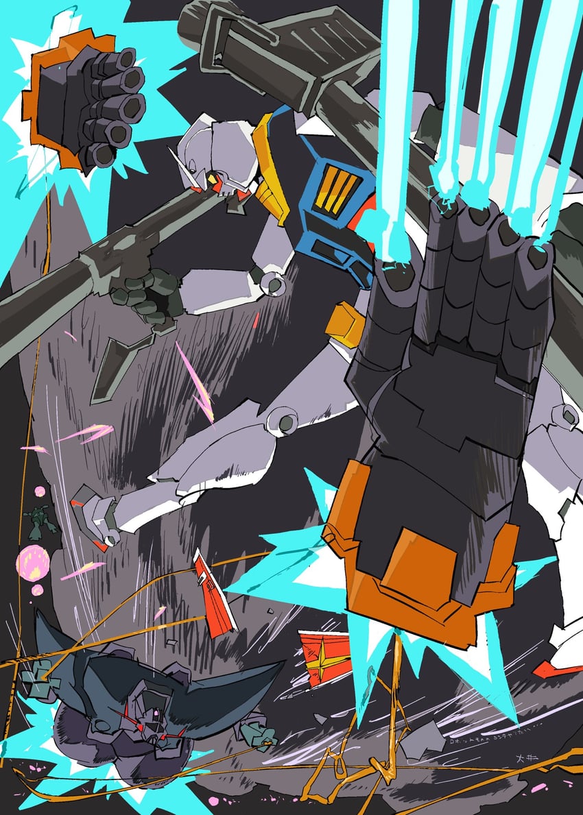 rx-78-2 gundam and zeong (gundam and 1 more) drawn by daiwi_(qg525)