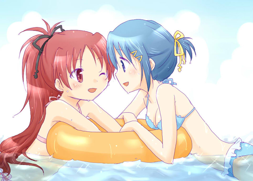 miki sayaka and sakura kyoko (mahou shoujo madoka magica) drawn by isora