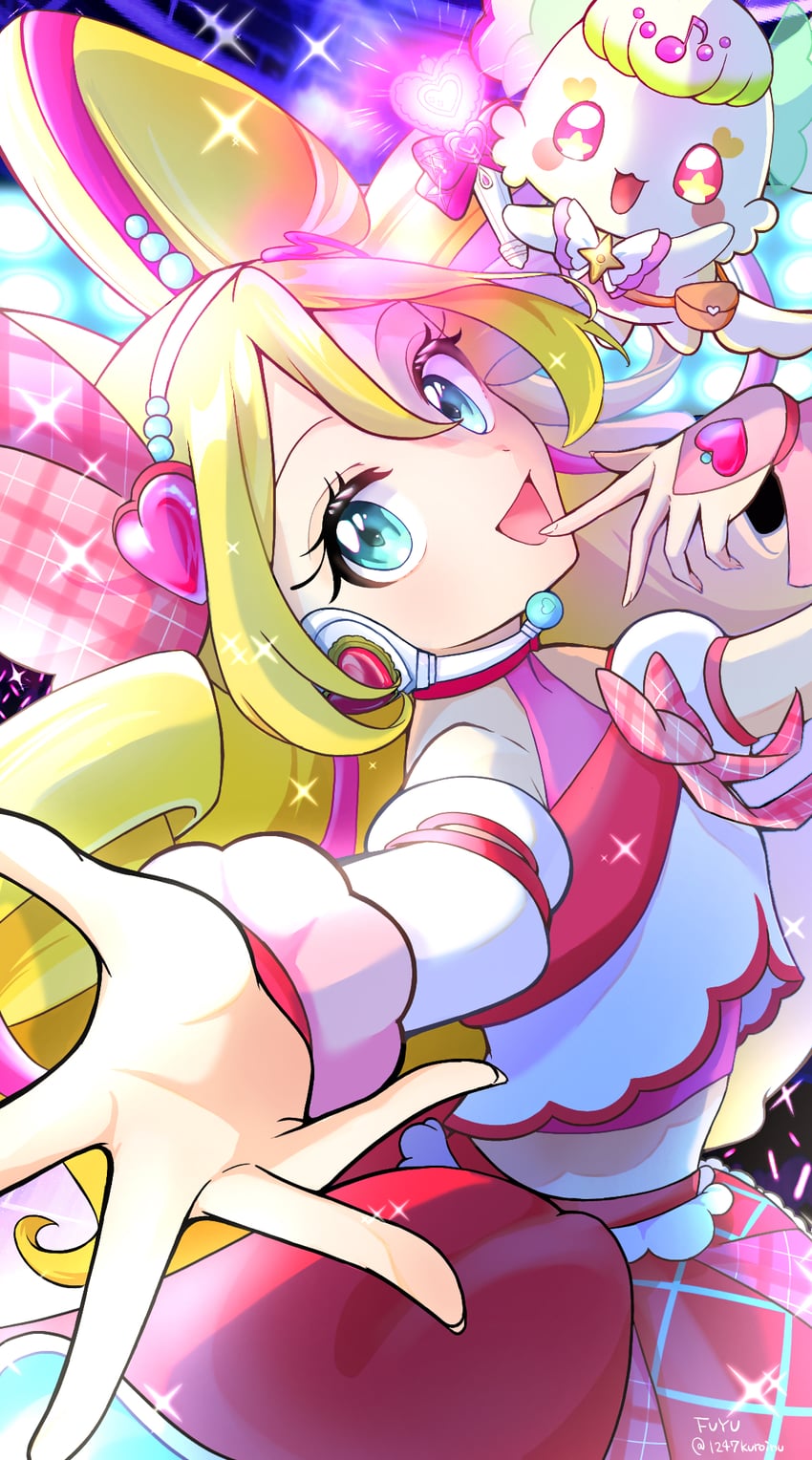 sakura uta, cure idol, and purirun (precure and 1 more) drawn by fuyu_usagi
