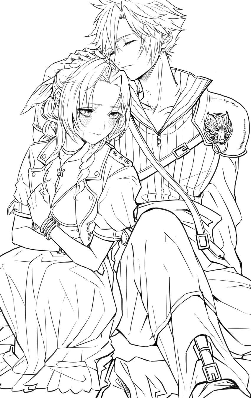 cloud strife, aerith gainsborough, and fenrir (final fantasy and 3 more) drawn by 26caaan