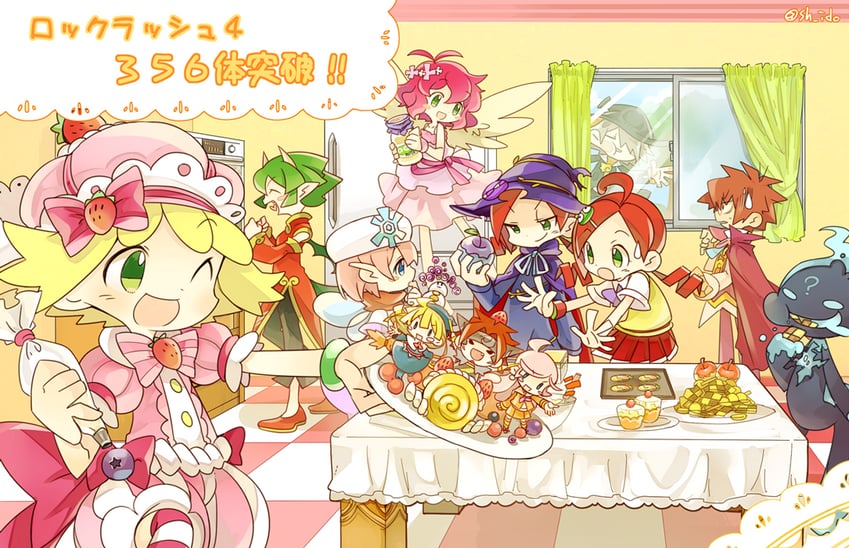 draco centauros, witch, amitie, andou ringo, klug, and 6 more (puyopuyo and 1 more) drawn by nobara_(konnttaku)