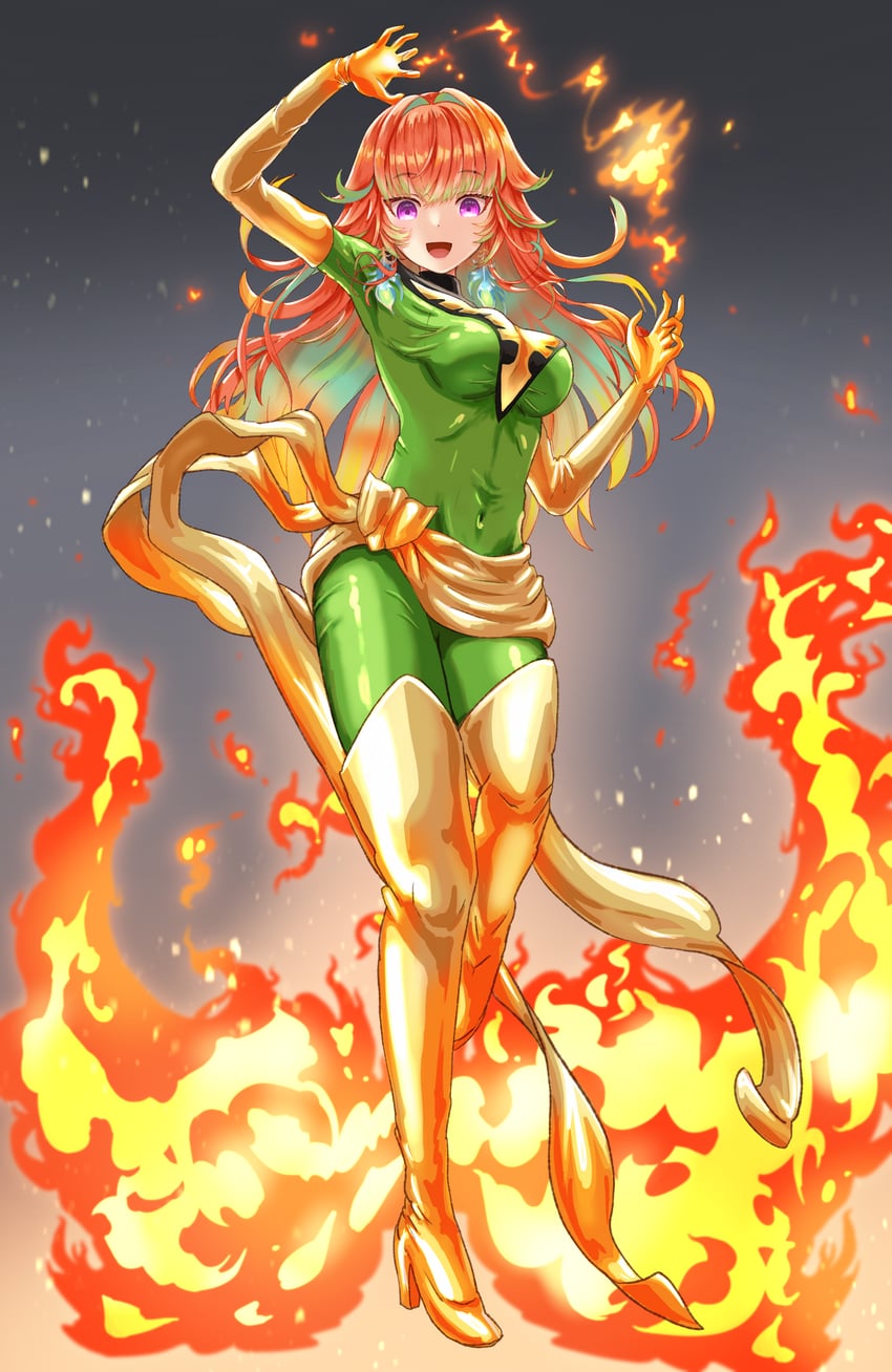 takanashi kiara, jean grey, and phoenix (hololive and 3 more) drawn by lingmu