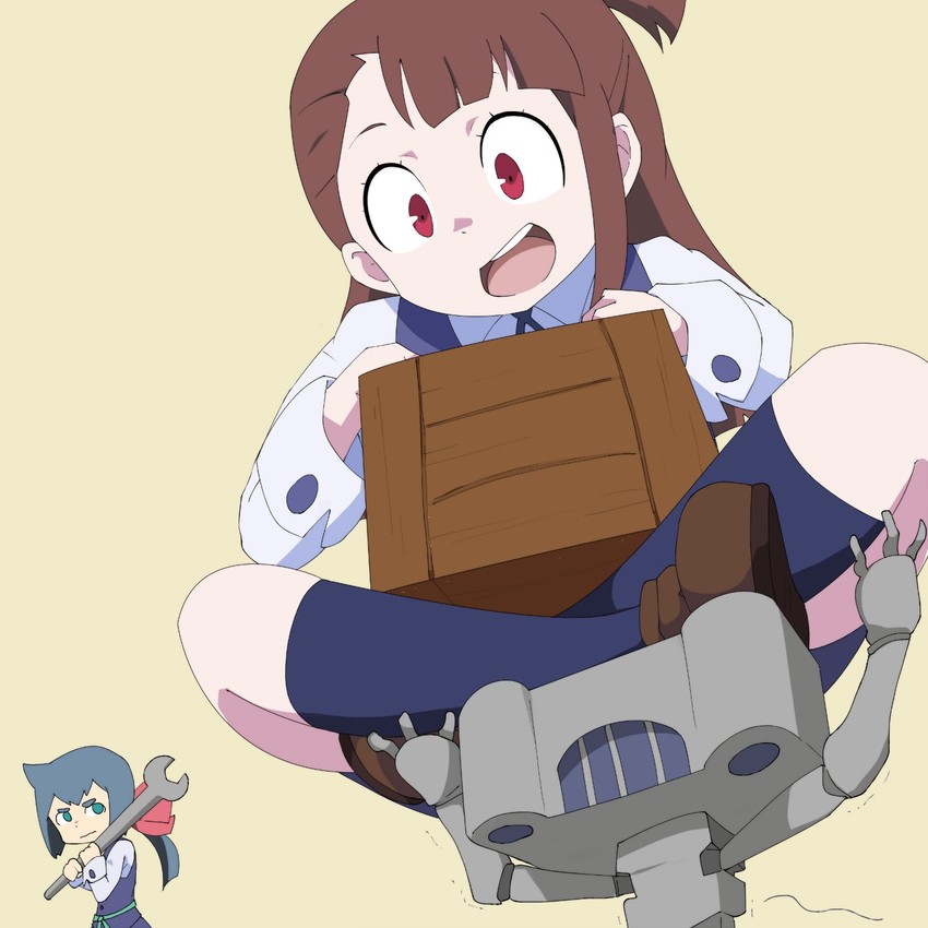 kagari atsuko, constanze amalie von braunschbank-albrechtsberger, and stanbot (little witch academia) drawn by gobanme_no_mayoi_neko