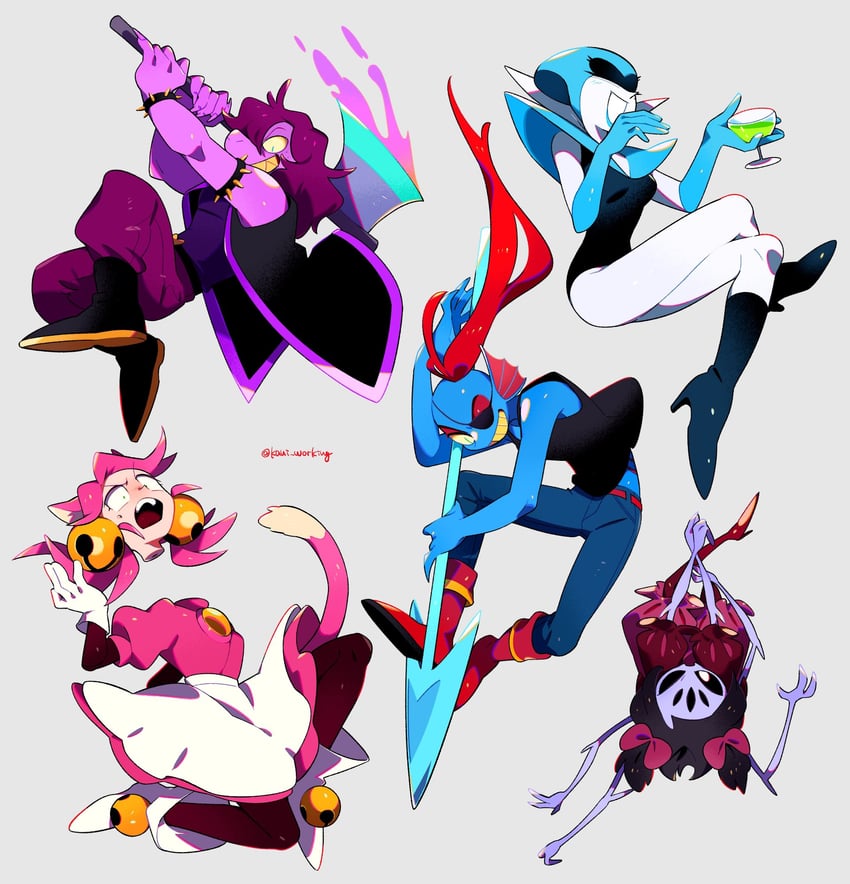 undyne, muffet, susie, mad mew mew, and queen (undertale and 1 more) drawn by kanianoreki