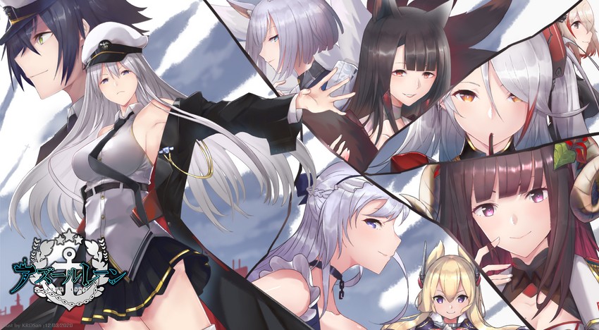 prinz eugen, commander, belfast, kaga, enterprise, and 4 more (azur lane) drawn by krdsan