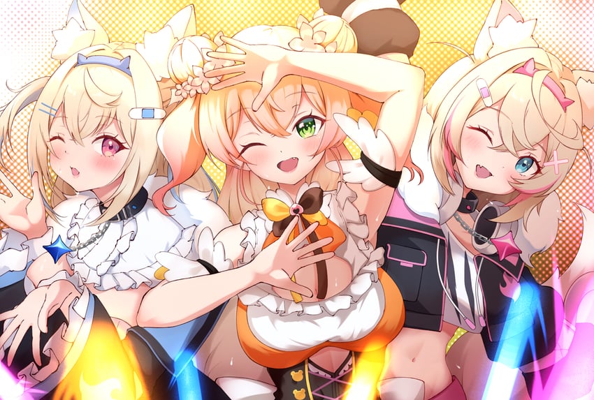 fuwawa abyssgard, mococo abyssgard, and momosuzu nene (hololive and 1 more) drawn by poruporupriiin
