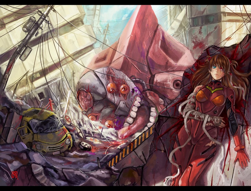 souryuu asuka langley and eva 02 (neon genesis evangelion) drawn by soffa