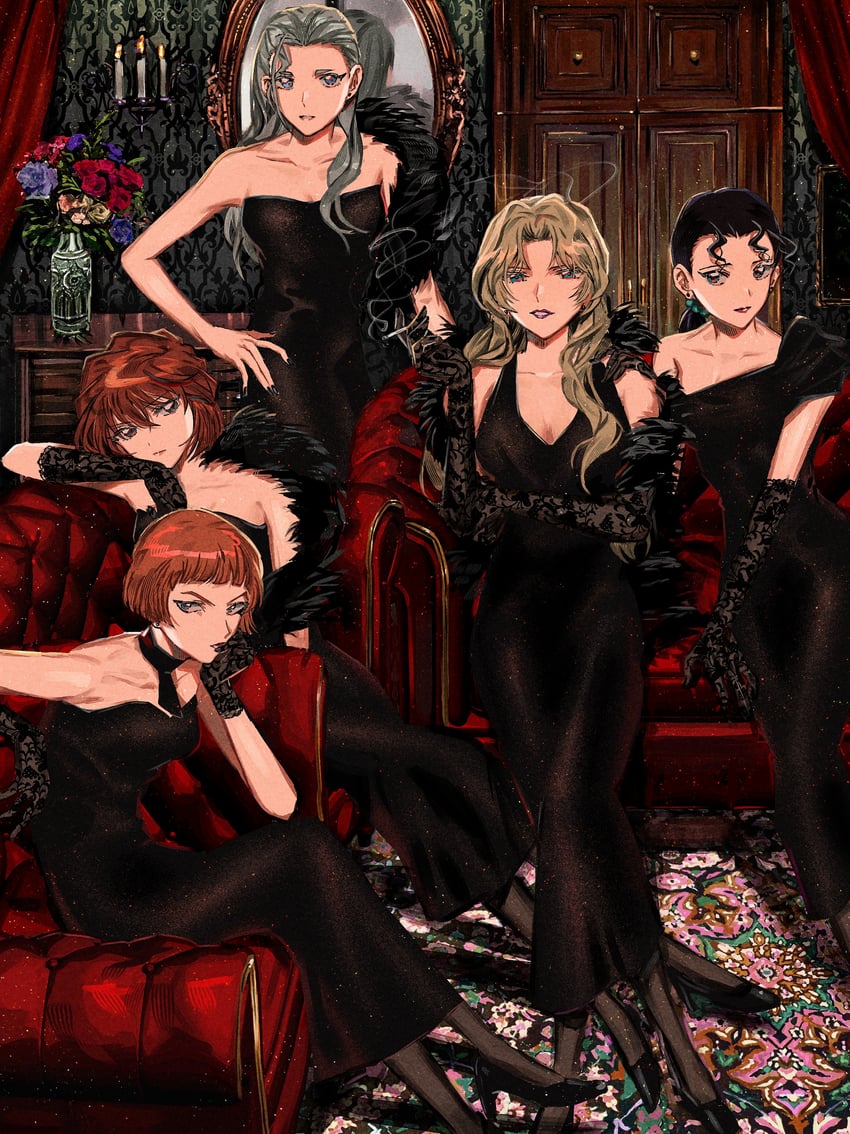 miyano shiho, vermouth, mizunashi rena, chianti, and curacao (meitantei conan) drawn by segami