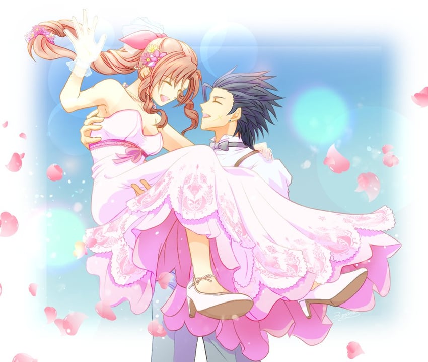 aerith gainsborough and zack fair (final fantasy and 4 more) drawn by 3mame_000_185