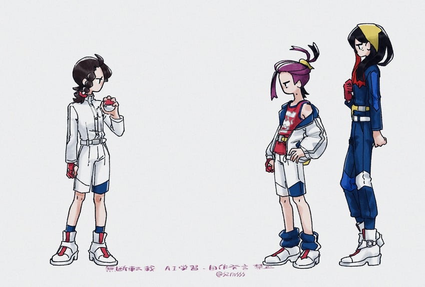 kieran, juliana, and carmine (pokemon and 1 more) drawn by zrrn_sss