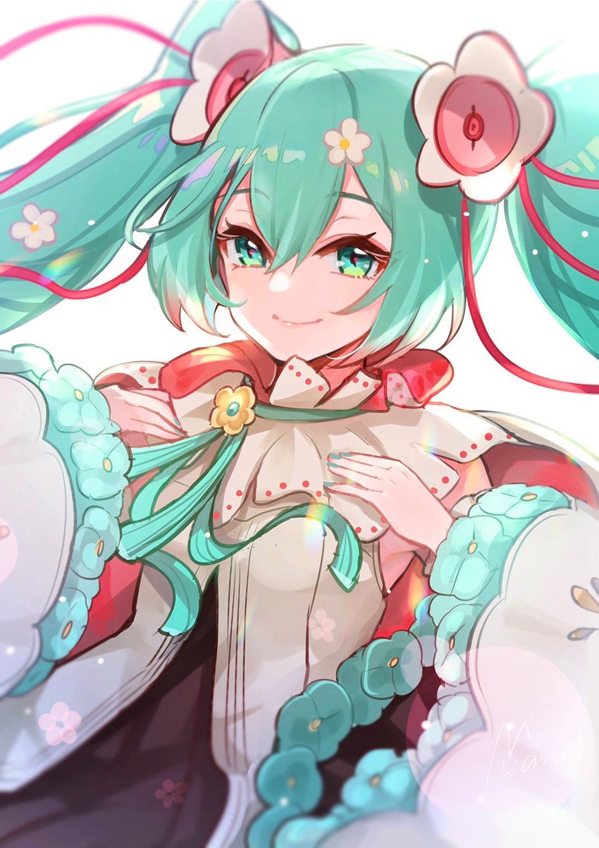 hatsune miku and magical mirai miku (vocaloid and 1 more) drawn by mamo_(fortune-mm)