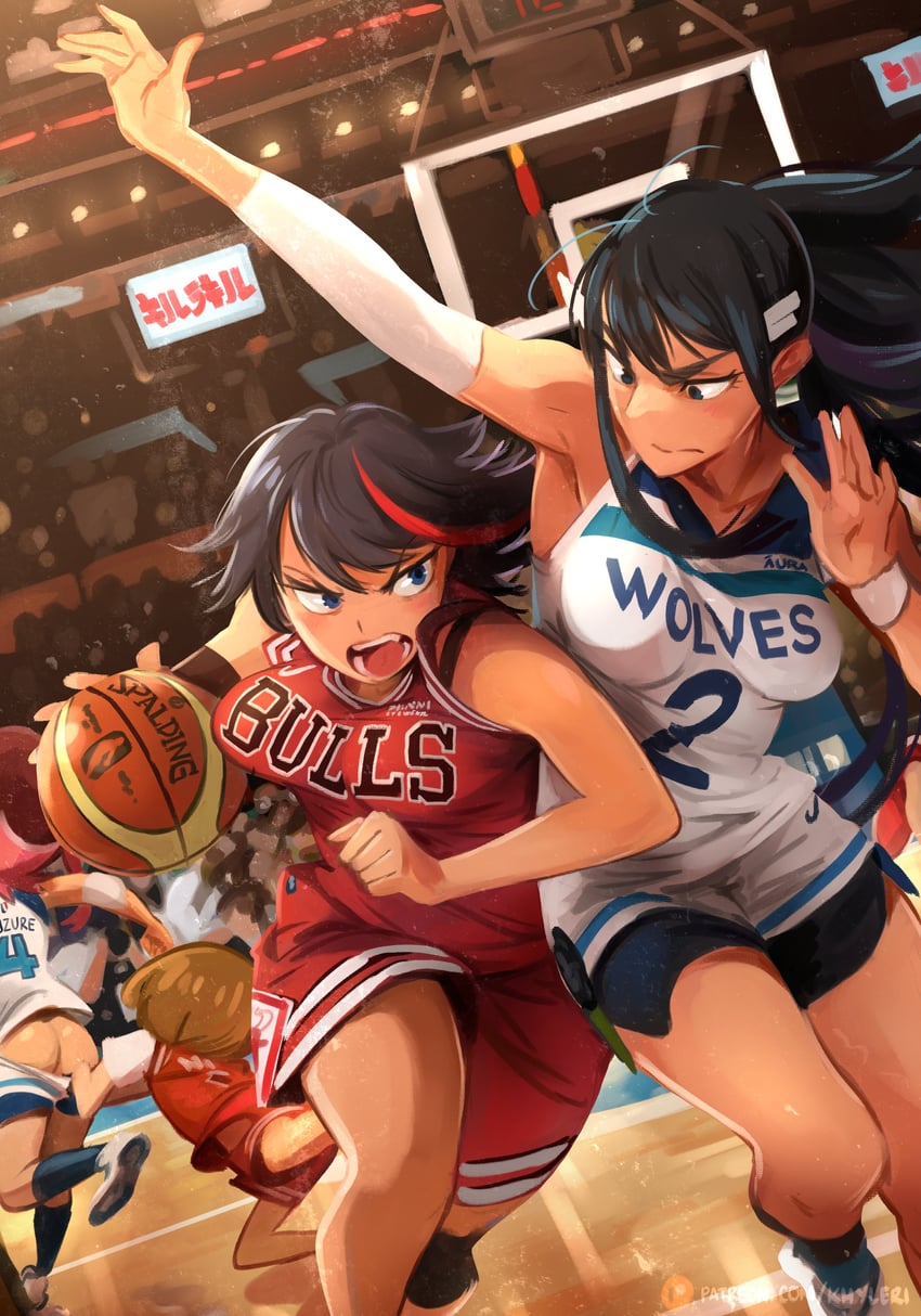 matoi ryuuko, kiryuuin satsuki, mankanshoku mako, jakuzure nonon, and malik sealy (kill la kill and 4 more) drawn by khyle.