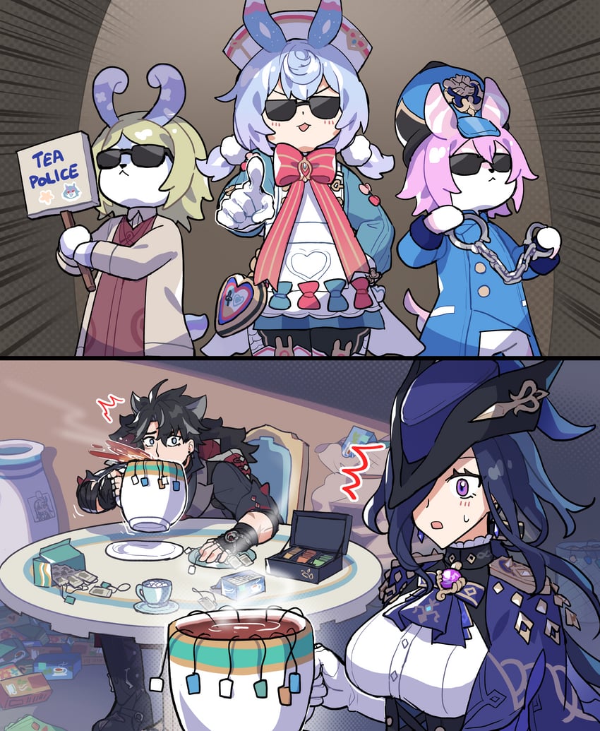 clorinde, wriothesley, and sigewinne (genshin impact) drawn by sakana_(fishchunk)