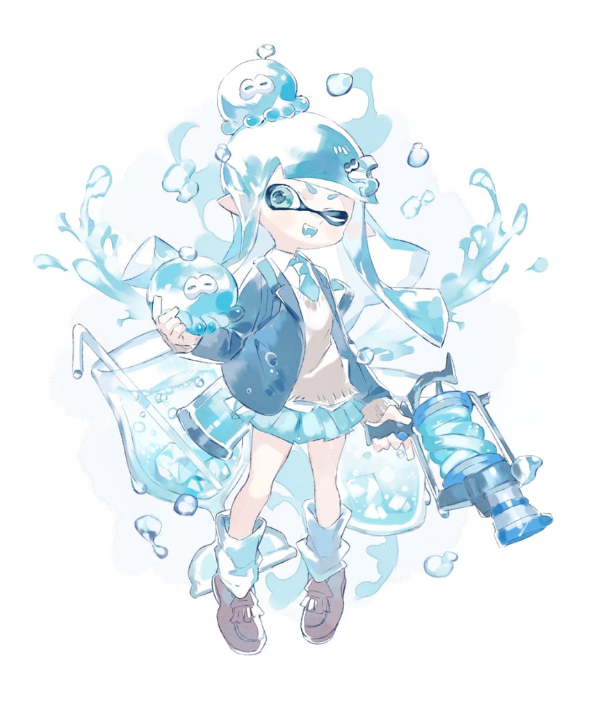 inkling player character, inkling girl, and jellyfish (splatoon) drawn by zzz30m